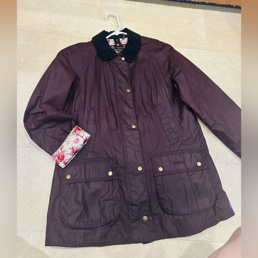 Barbour Plum Beadnell Jacket with Black Collar